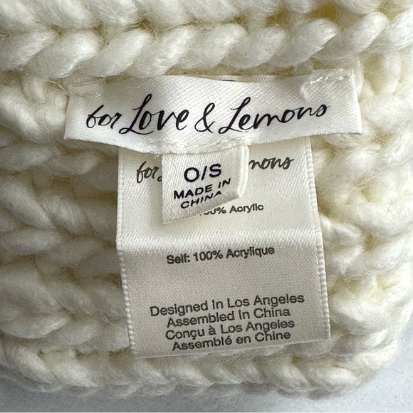 For Love & Lemons Cream Chunky Knit Beanie One Size FLL - Picture 2 of 5